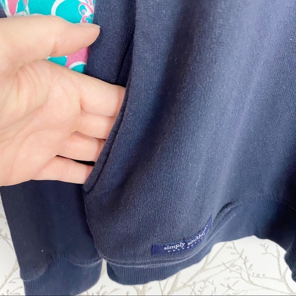 SIMPLY SOUTHERN Navy Blue Quarter Zip Contrast Fish Scale Elbow Patch Pullover - Picture 10 of 12